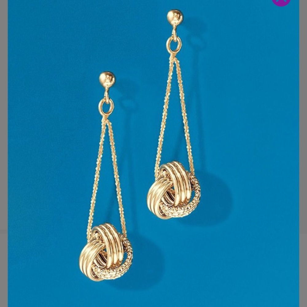 18 Kt Gold Plated Knot Chain Drop Earrings - Picture 1 of 2